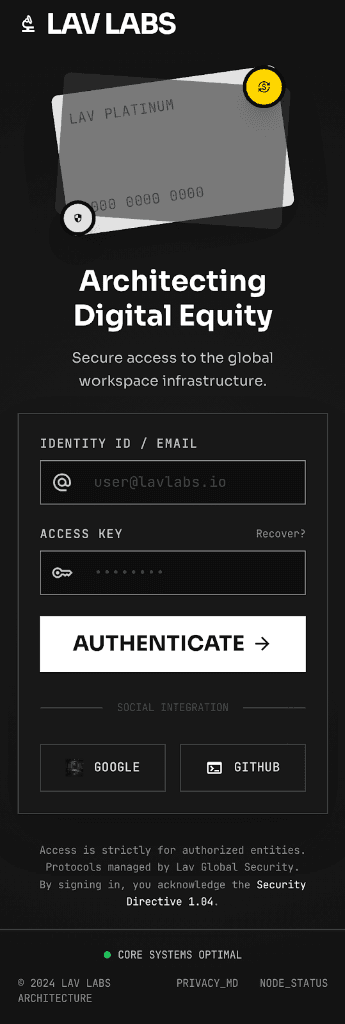 Lav Platinum Auth Screen